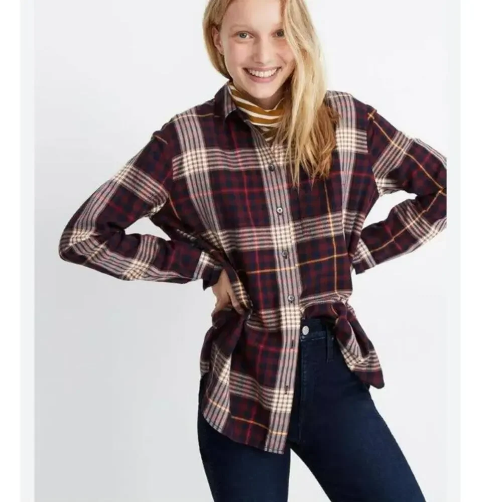 Madewell Shirt Women's S Oversized Ex Boyfriend Fit Rylan Plaid Casual Preppy